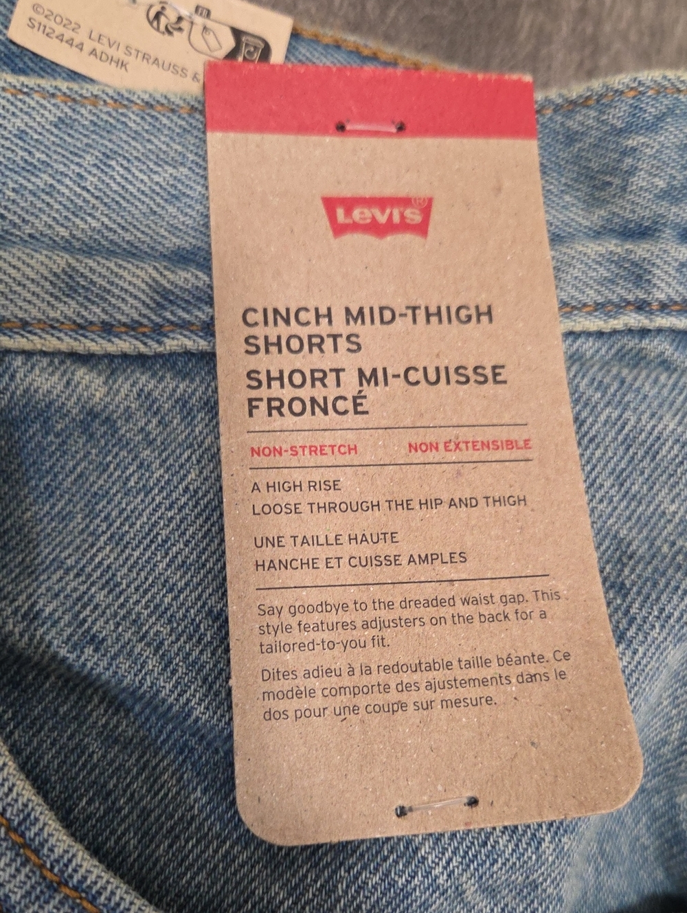 NWT Levi's Cinch Mid-Thigh Light Wash Denim Cutoff Shorts 100% Cotton High Rise - Picture 5 of 12